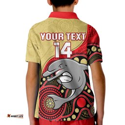 Custom Text And Number Dolphins Rugby Kid Polo Shirt Phins Up Indigenous Art