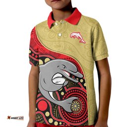 Custom Text And Number Dolphins Rugby Kid Polo Shirt Phins Up Indigenous Art
