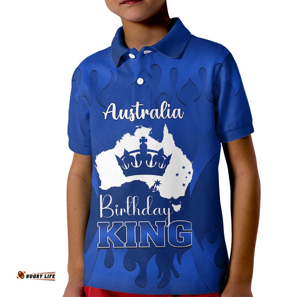 Australia King Birthday Kid Polo Shirt Australian Map With Crown Blue Version