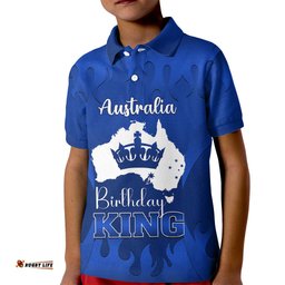 Australia King Birthday Kid Polo Shirt Australian Map With Crown Blue Version