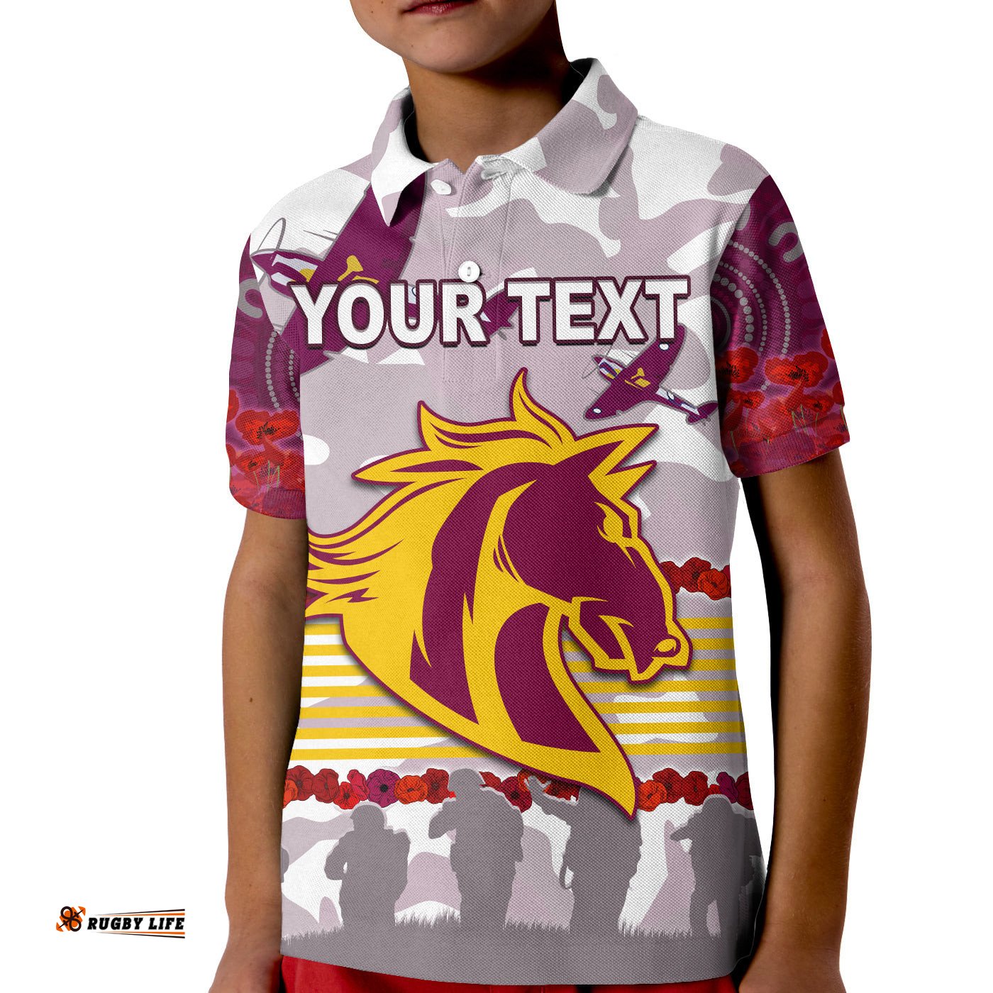 Custom Personalised Broncos Anzac Day Polo Shirt KID Aboriginal Lest We Forget Ver.02