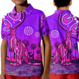 Aboriginal Art Kangaroo Polo Shirt KID Indigenous Unique Vibes - Purple