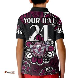 Custom Personalised NRL Manly Warringah Sea Eagles Rugby 1946 Aboriginal Kid Polo Shirt