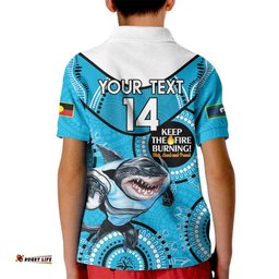 Custom NRL Sharks NAIDOC Week Kid Polo Shirt Keep The Fire Burning Indigenous Art