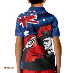 ANZAC DAY Kid Polo Shirt Camo Style - Soldier With Flag