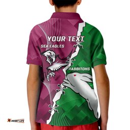 Personalised Rabbitohs And Eagles Rugby Kid Polo Shirt NRL 2024 Dynamic Together