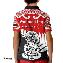 Waitangi Day Polo Shirt KID Tino Rangatiratanga Flag With Tiki Maori Fern
