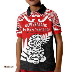 Waitangi Day Polo Shirt KID Tino Rangatiratanga Flag With Tiki Maori Fern