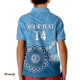 Custom NSW Blues Rugby Kid Polo Shirt Aussie Aboriginal Mix Polynesian Pattern