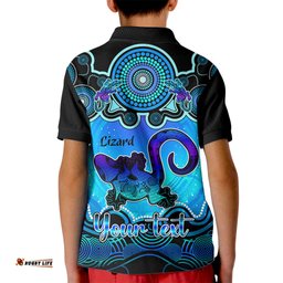 Personalised Australia Leo Lizard Zodiac Kid Polo Shirt Auz Astrology Aboriginal - Aqua