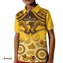 Hawthorn Football Kid Polo Shirt Hawks Aboriginal Mix Polynesian Pattern