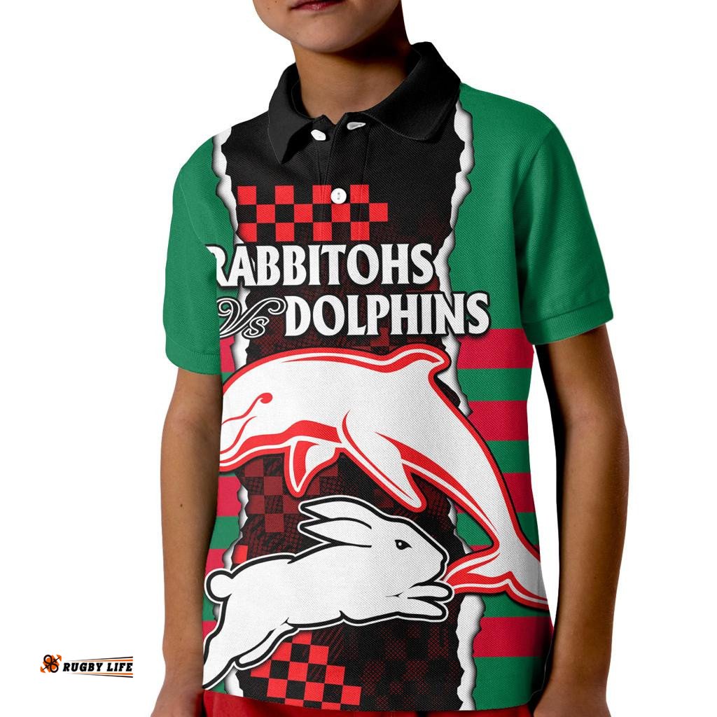 NRL Combine Rabbitohs and Dolphins Kid Polo Shirt