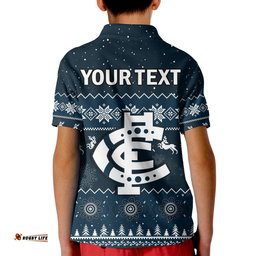 Custom Personalised Carlton Football Polo Shirt KID Blues Indigenous Merry Christmas