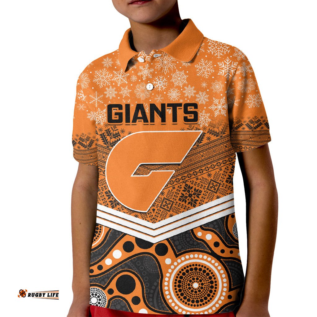 Custom Giants Football Christmas Kid Polo Shirt Merry XmasMix Aboriginal Art