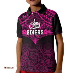 Sydney Sixers Cricket Kid Polo ShirtUnique Indigenous Art Mix Polynesian Pattern