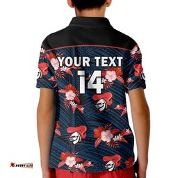Custom Text And Number Newcastle Knights Rugby Kid Polo Shirt Polynesian Tribal Mix Tropical Hawaiian Style