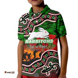 Custom Personalised Anzac Day NRL - Rabbitohs Kid Polo Shirt Aboriginal Lizard Patterns