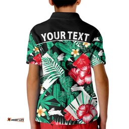 Custom Personalised Rabbitohs Rugby Kid Polo Shirt Fashion Tropical Jungle Flowers