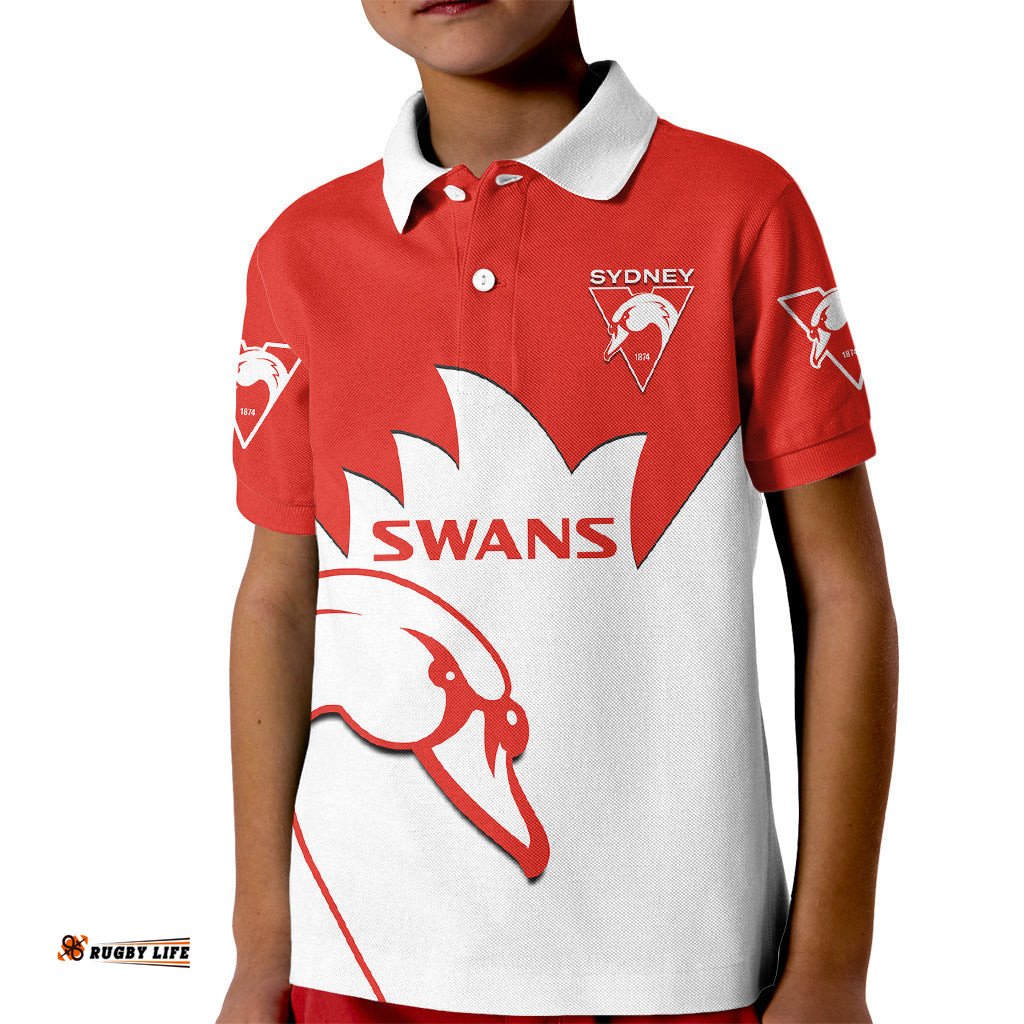 Personalised Sydney Swans Football Kid Polo Shirt Go Swannies Sporty Style