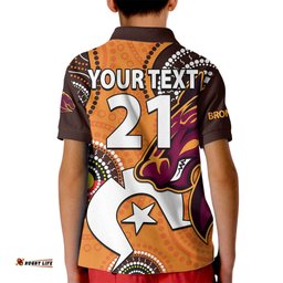 Custom Text And NumberBrisbane Broncos NRL Kid Polo Shirt Aboriginal NAIDOC For Our Elders