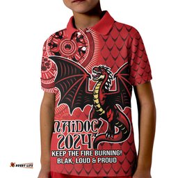 Personalised Dragons NAIDOC Week 2024 Kid Polo Shirt Aboriginal Fire Burning Sparks