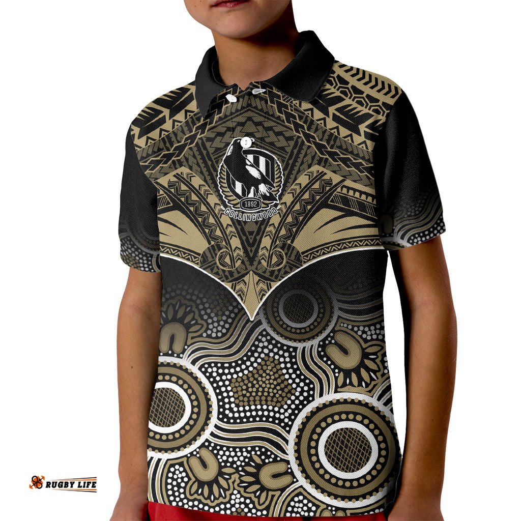 Collingwood Football Kid Polo Shirt Go Magpies Aboriginal Mix Polynesian Pattern