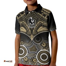 Collingwood Football Kid Polo Shirt Go Magpies Aboriginal Mix Polynesian Pattern