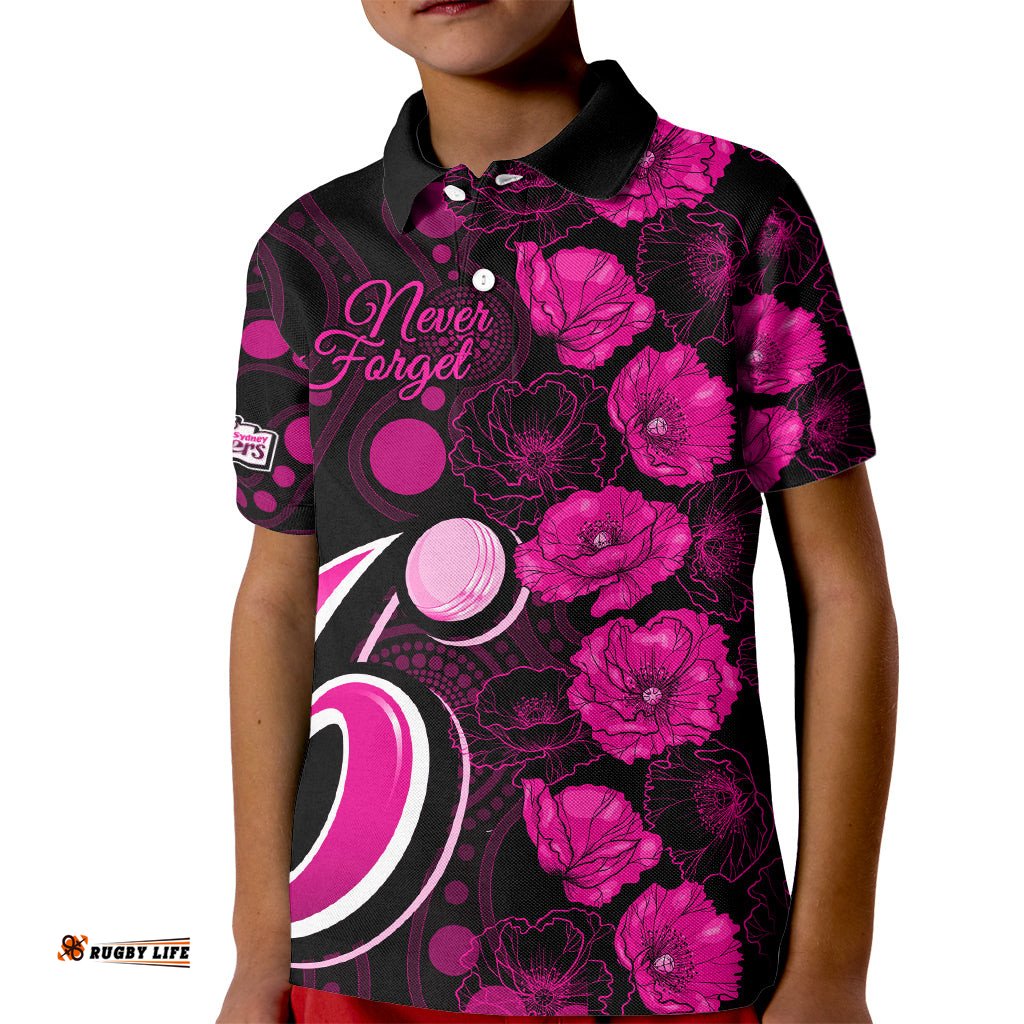 Sixers Cricket Never Forget Custom Kid Polo Shirt ANZAC Day with Poppy Aboriginal