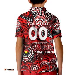 Custom NAIDOC Week 2024 Bombers Kid Polo Shirt Aboriginal Animals Keep The Fire Burning