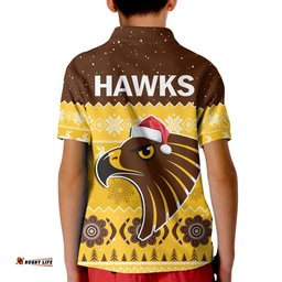 Hawthorn Football Polo Shirt KID Hawks Indigenous Merry Christmas