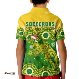 Australia Soccer Christmas Polo Shirt KID Socceroos Indigenous Kangaroo