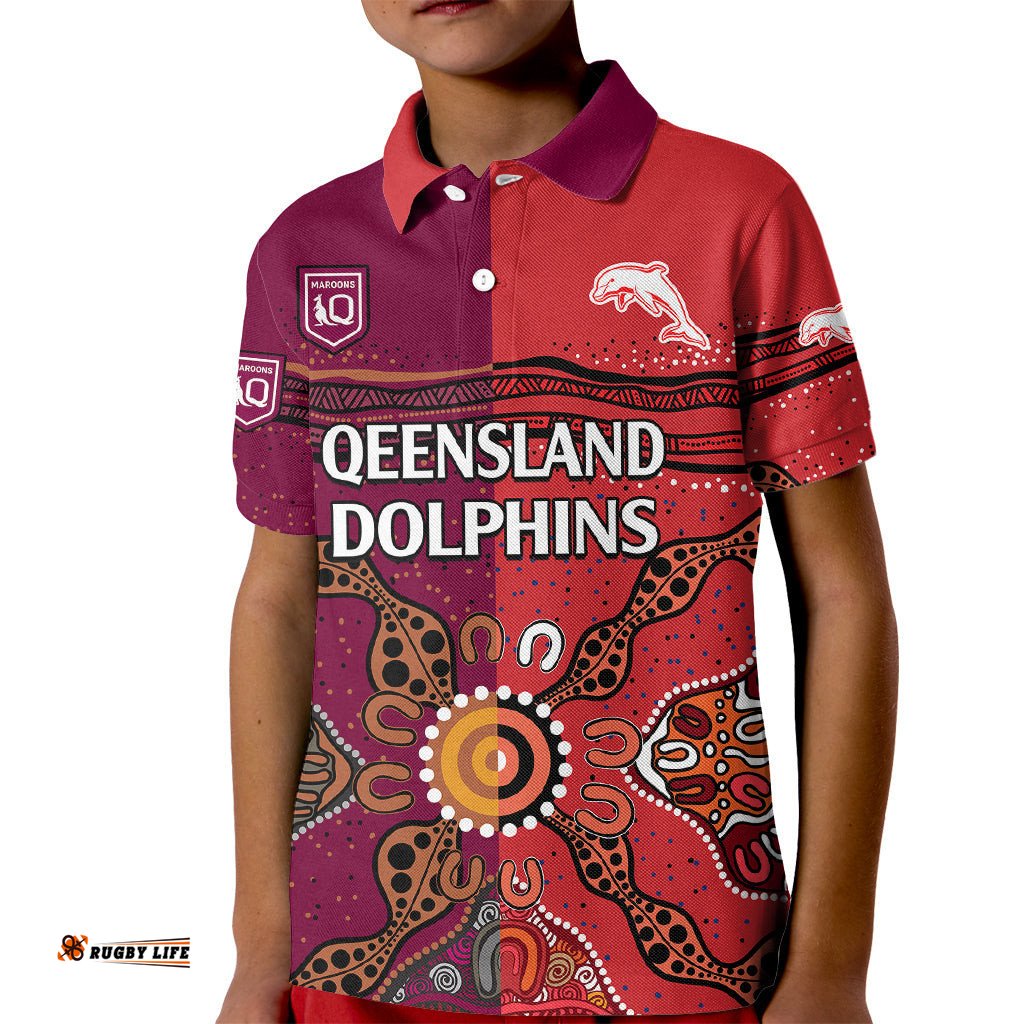 NRL Dolphins Combine Queensland Origin Kid Polo Shirt Aboriginal-