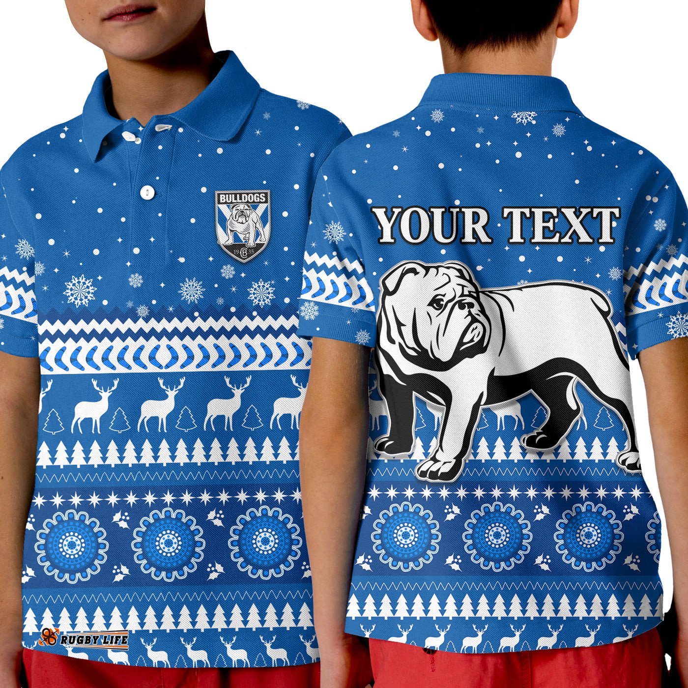 Custom Personalised Bulldogs Polo Shirt KID Christmas Canterbury Bankstown