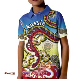Custom Personalised Australia Polo Shirt KID Indigenous Red Lizard Love Aussie Artsy