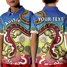 Custom Personalised Australia Polo Shirt KID Indigenous Red Lizard Love Aussie Artsy