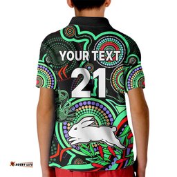 Custom Text And Number NAIDOCRabbitohs Rugby Kid Polo Shirt The Bunnies Indigenous Tribal