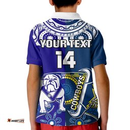Custom Text And Number Bulldogs And Cowboys Rugby Kid Polo Shirt Together Indigenous