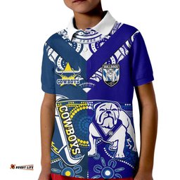 Custom Text And Number Bulldogs And Cowboys Rugby Kid Polo Shirt Together Indigenous