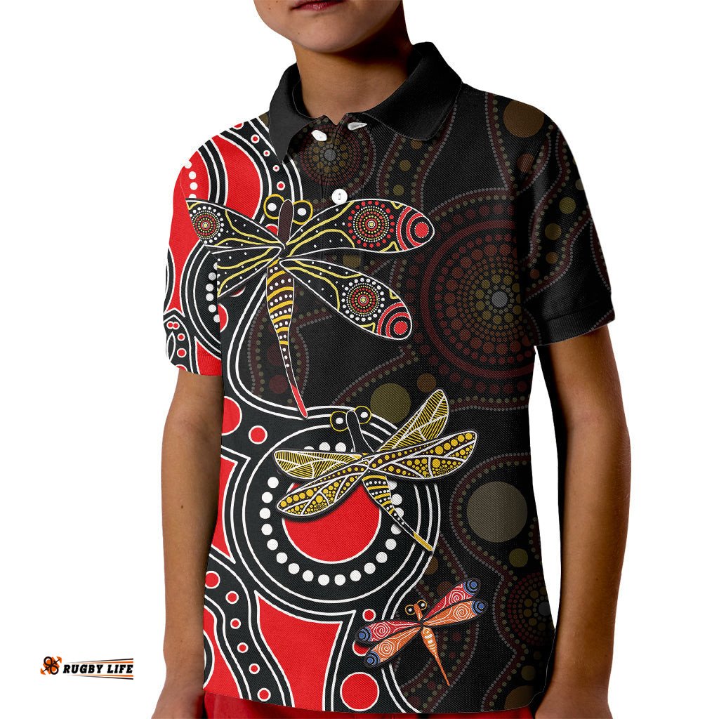 Aboriginal Dragonfly Kid Polo Shirt Red Style