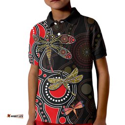 Aboriginal Dragonfly Kid Polo Shirt Red Style