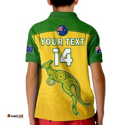 Custom Text And Number Australia Soccer Polo Shirt KID Socceroos Dots Kangaroo Simple Style