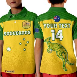 Custom Text And Number Australia Soccer Polo Shirt KID Socceroos Dots Kangaroo Simple Style