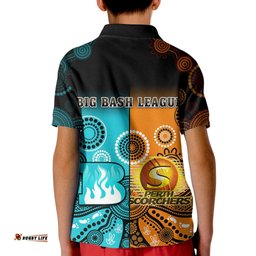 Perth Scorchers and Brisbane Heat Cricket Kid Polo Shirt Aboriginal Art
