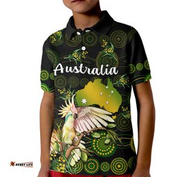 Custom Personalised Australia Kid Polo Shirt Golden Wattle Mix Cockatoo And Map
