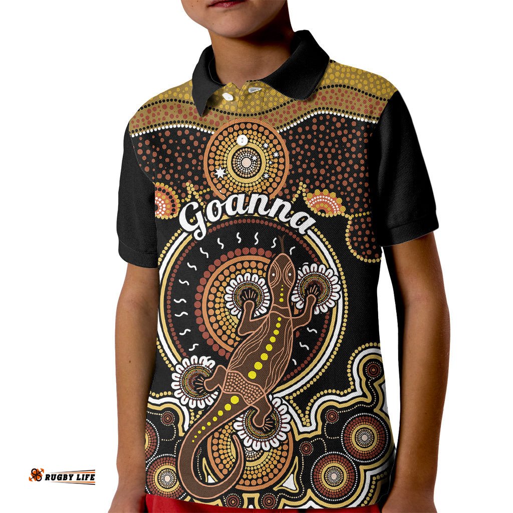 Personalised Australian Astrology Kid Polo Shirt Aboriginal Goanna Zodiac Sign