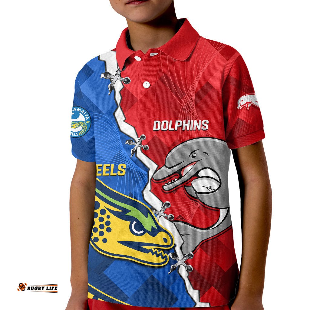 Dolphins Mix Eels Rugby Kid Polo Shirt Sporty Style