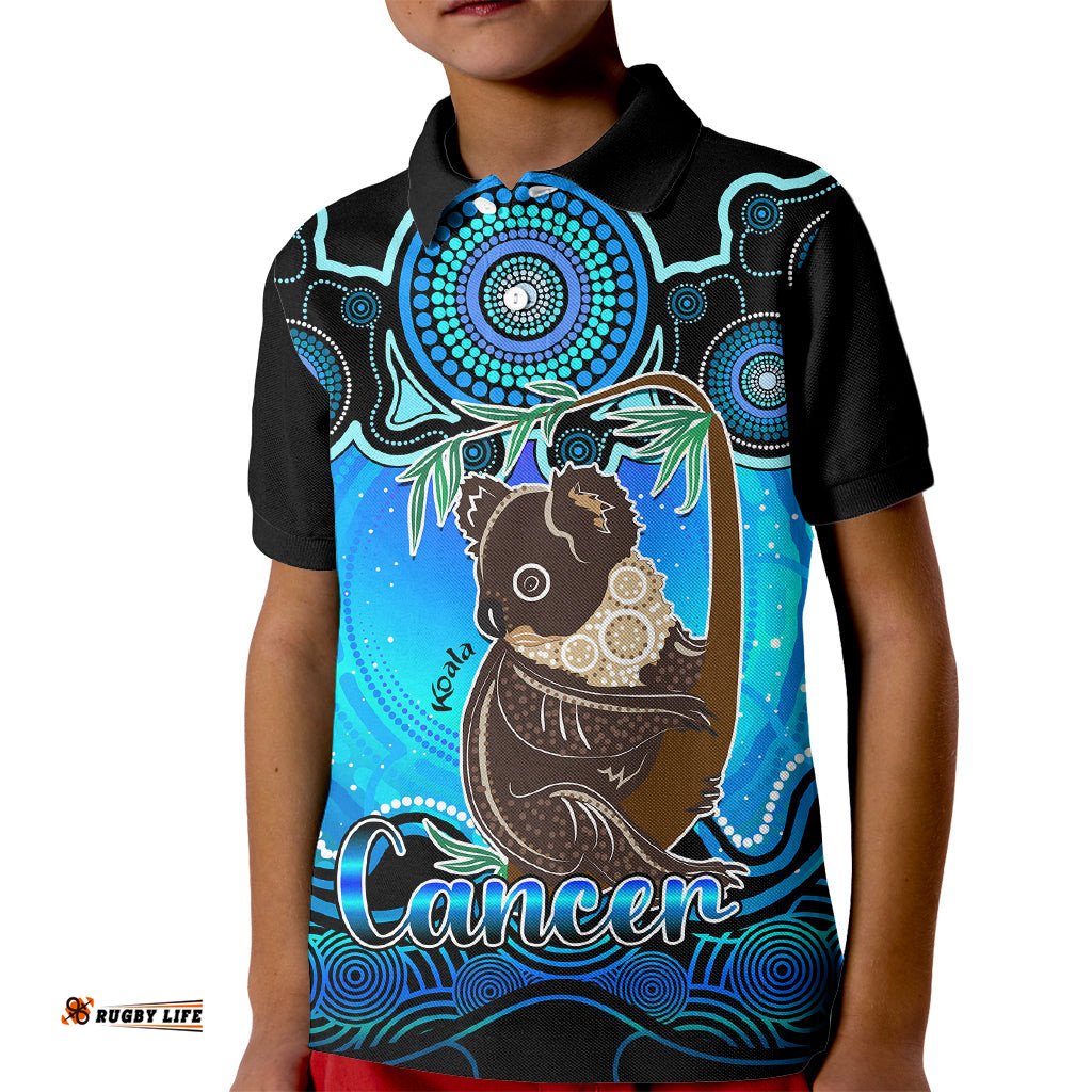 Personalised Australia Cancer Koala Zodiac Kid Polo Shirt Auz Astrology Aboriginal - Aqua