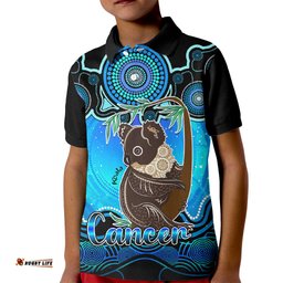 Personalised Australia Cancer Koala Zodiac Kid Polo Shirt Auz Astrology Aboriginal - Aqua