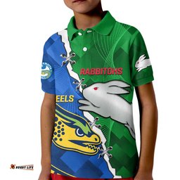 Custom Personalised Rabbitohs Mix Eels Rugby Kid Polo Shirt Souths And Parra Sporty Style