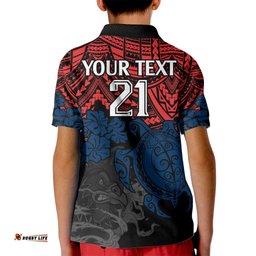 Custom Roosters Rugby Kid Polo Shirt Sydney Hibiscus and Turtle With Polynesian Pattern